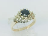 14k Yellow Gold Round Cut 65pt Sapphire & 20pt Diamond Cluster Ring