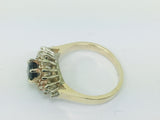 14k Yellow Gold Round Cut 65pt Sapphire & 20pt Diamond Cluster Ring