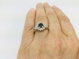 14k Yellow Gold Round Cut 65pt Sapphire & 20pt Diamond Cluster Ring