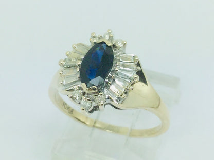 10k Yellow Gold Marquise Cut 50pt Sapphire & 19pt Diamond Ring