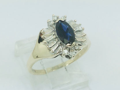 10k Yellow Gold Marquise Cut 50pt Sapphire & 19pt Diamond Ring