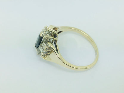 10k Yellow Gold Marquise Cut 50pt Sapphire & 19pt Diamond Ring