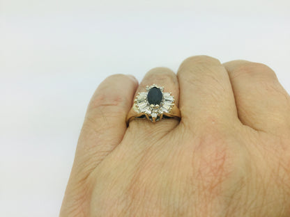 10k Yellow Gold Marquise Cut 50pt Sapphire & 19pt Diamond Ring