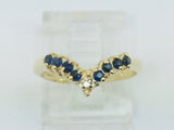 10k Yellow Gold Round Cut 12pt Sapphire & Diamond Chevron Ring