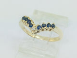 10k Yellow Gold Round Cut 12pt Sapphire & Diamond Chevron Ring