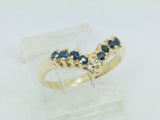 10k Yellow Gold Round Cut 12pt Sapphire & Diamond Chevron Ring