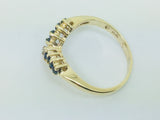 10k Yellow Gold Round Cut 12pt Sapphire & Diamond Chevron Ring