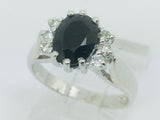 14k White Gold Oval Cut 1.25ct Sapphire & 15pt Diamond Accent Ring