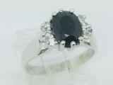 14k White Gold Oval Cut 1.25ct Sapphire & 15pt Diamond Accent Ring