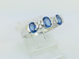 14k White Gold Oval Cut 1ct Tanzanite Trinity & 6pt Diamond Ring