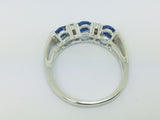 14k White Gold Oval Cut 1ct Tanzanite Trinity & 6pt Diamond Ring