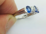 14k White Gold Oval Cut 1ct Tanzanite Trinity & 6pt Diamond Ring