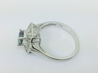 10k White Gold Oval Cut 0.75ct Rainbow Topaz & Diamond Accent Ring