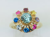 10k Yellow Gold Round Cut 9 Stone Family Ring