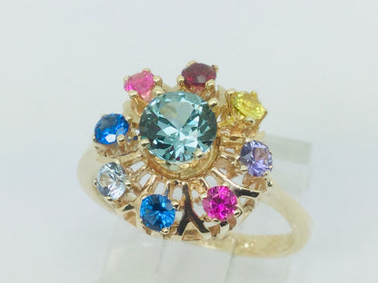 10k Yellow Gold Round Cut 9 Stone Family Ring