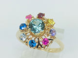 10k Yellow Gold Round Cut 9 Stone Family Ring