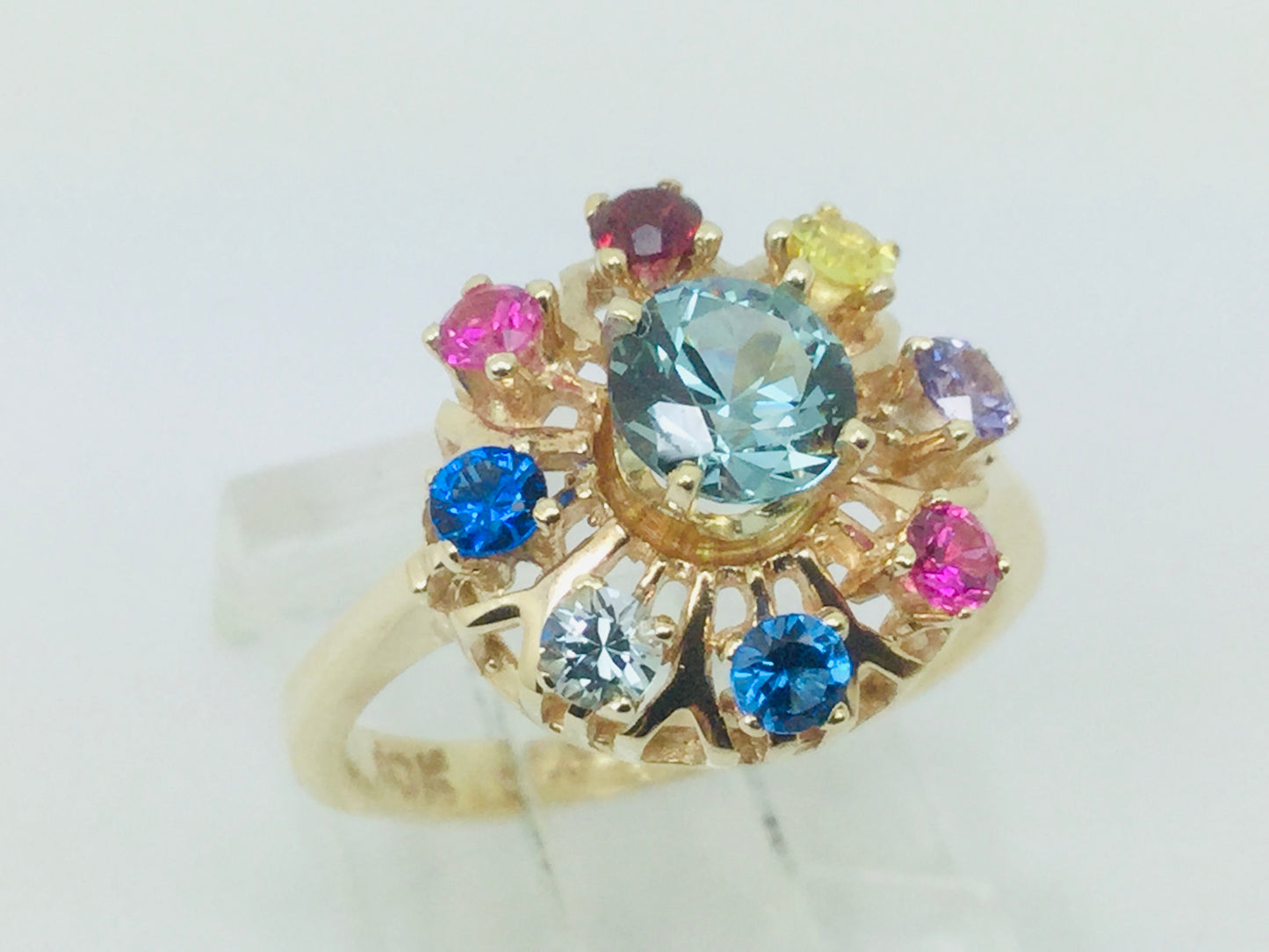 10k Yellow Gold Round Cut 9 Stone Family Ring