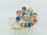 10k Yellow Gold Round Cut 9 Stone Family Ring