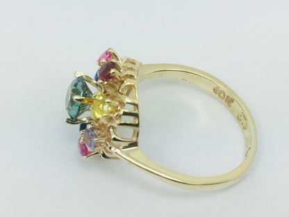 10k Yellow Gold Round Cut 9 Stone Family Ring
