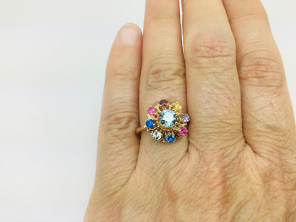10k Yellow Gold Round Cut 9 Stone Family Ring