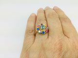 10k Yellow Gold Round Cut 9 Stone Family Ring