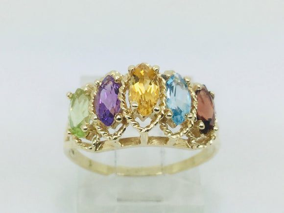 10k Yellow Gold Marquise Cut 5 Stone Family Ring