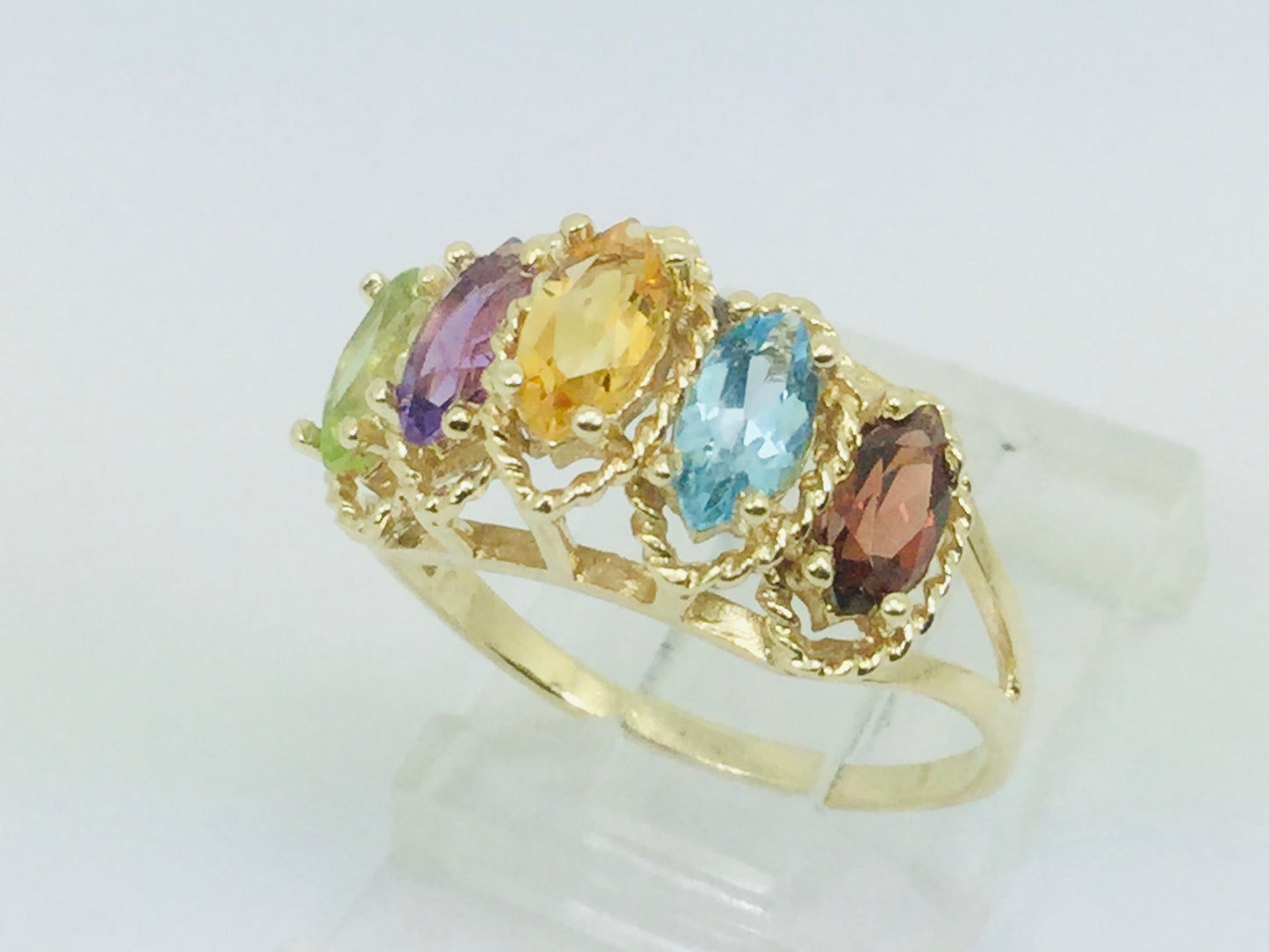 10k Yellow Gold Marquise Cut 5 Stone Family Ring