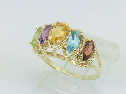 10k Yellow Gold Marquise Cut 5 Stone Family Ring