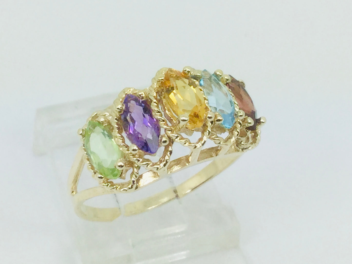 10k Yellow Gold Marquise Cut 5 Stone Family Ring