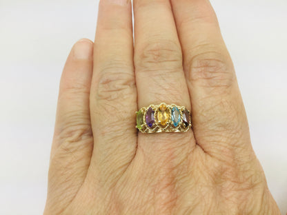 10k Yellow Gold Marquise Cut 5 Stone Family Ring