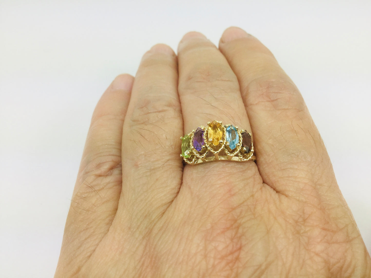 10k Yellow Gold Marquise Cut 5 Stone Family Ring