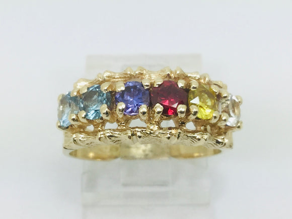 10k Yellow Gold Round Cut 6 Stone Family Ring