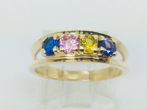 10k Yellow Gold Round Cut 4 Stone Family Row Set Ring