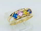 10k Yellow Gold Round Cut 4 Stone Family Row Set Ring