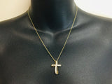 10k Yellow Gold Round Cut 11pt Diamond Cross Pendent