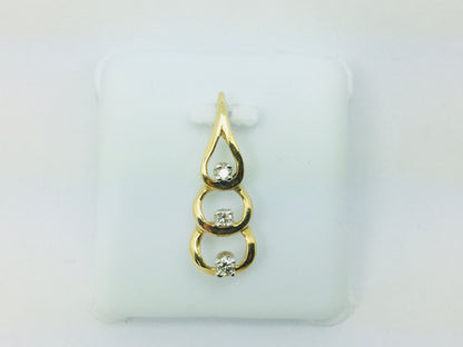 14k Yellow Gold Round Cut 9pt Diamond Trilogy Teardrop Pendent