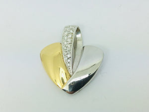 18k White and Yellow Gold Round Cut 20pt Diamond Heart Pendent