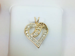 10k Yellow Gold Round Cut 8pt Diamond Heart "I Love You" Pendent