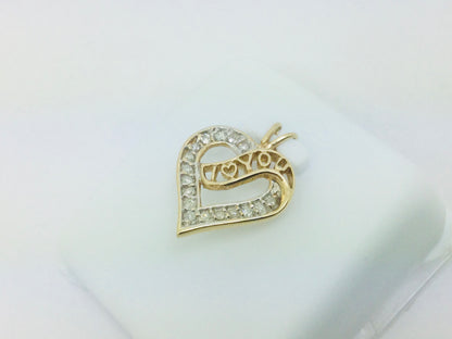 10k Yellow Gold Round Cut 17pt Diamond Heart "I Love You" Pendent