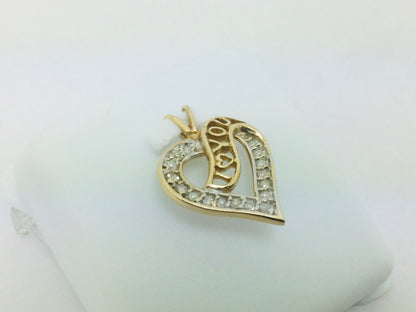 10k Yellow Gold Round Cut 17pt Diamond Heart "I Love You" Pendent
