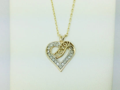 10k Yellow Gold Round Cut 17pt Diamond Heart "I Love You" Pendent