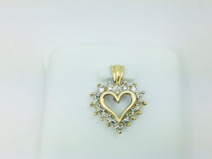 10k Yellow Gold Round Cut 8pt Diamond Heart Pendent