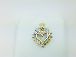10k Yellow Gold Round Cut 8pt Diamond Heart Pendent