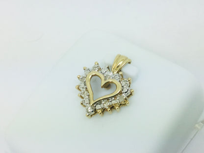 10k Yellow Gold Round Cut 8pt Diamond Heart Pendent