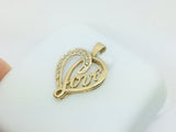 10k Yellow Gold Round Cut 6pt Diamond Heart 'Love' Pendent