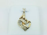 10k Yellow Gold Round Cut 3pt Diamond Heart Mother and Child Pendent