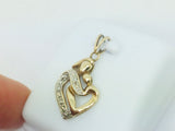 10k Yellow Gold Round Cut 3pt Diamond Heart Mother and Child Pendent