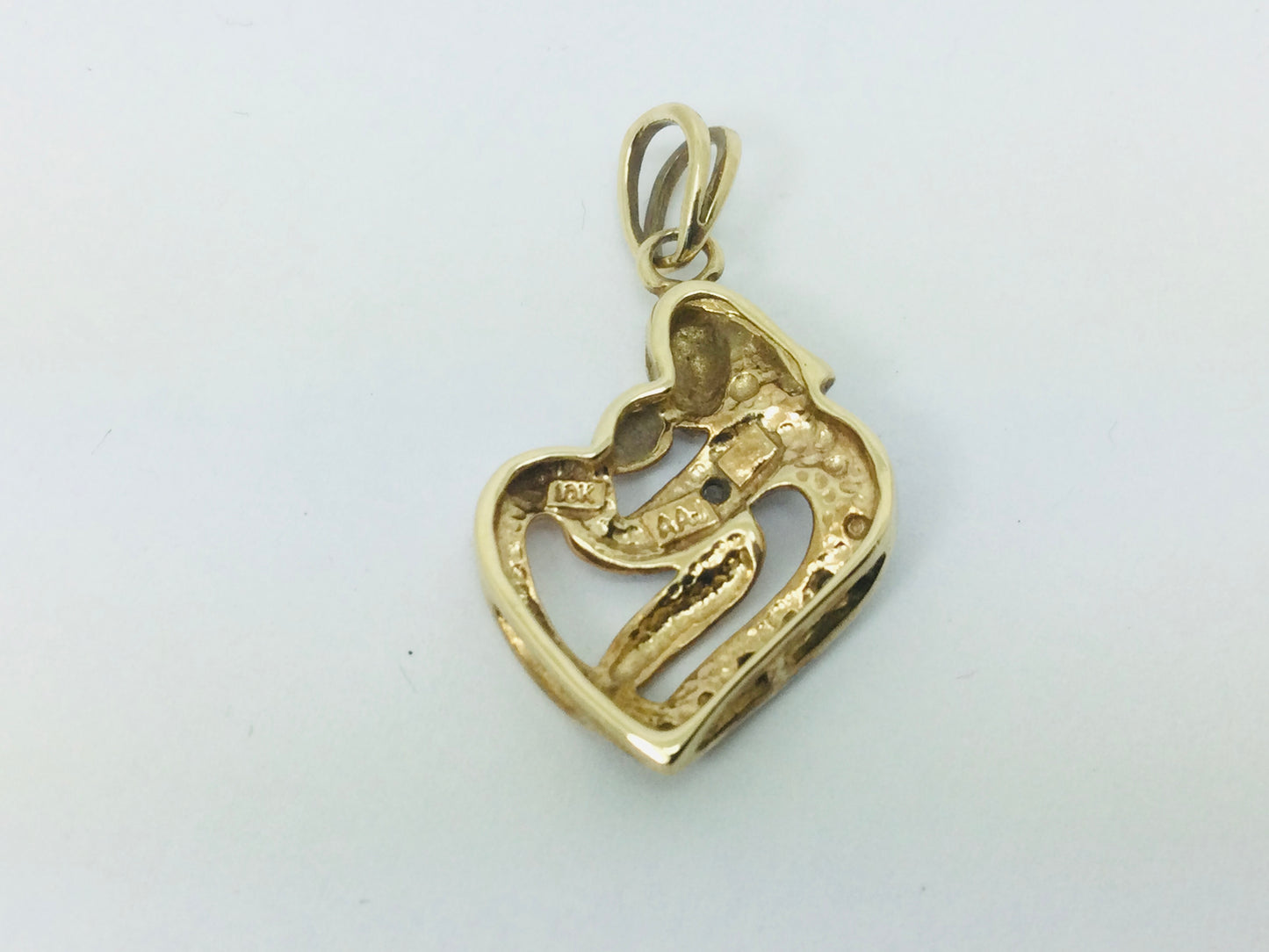 10k Yellow Gold Round Cut 3pt Diamond Heart Mother and Child Pendent