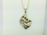 10k Yellow Gold Round Cut 3pt Diamond Heart Mother and Child Pendent