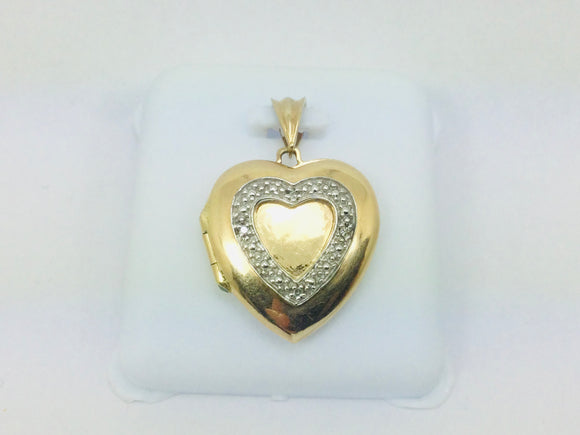 10k Yellow Gold Round Cut 2pt Diamond Heart Locket Pendent